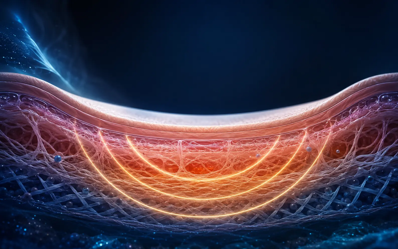 Scientific visualization of radiofrequency energy and collagen fibres compacting within skin