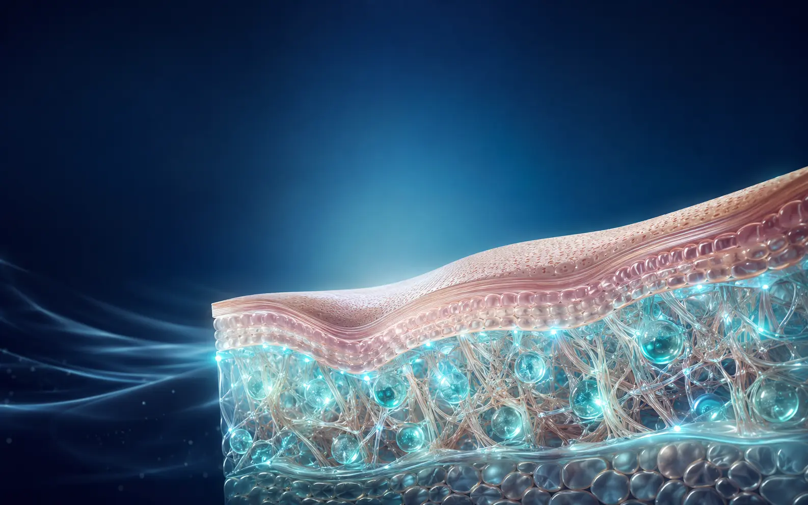 Scientific visualization of skin layers, hydration and a collagen matrix