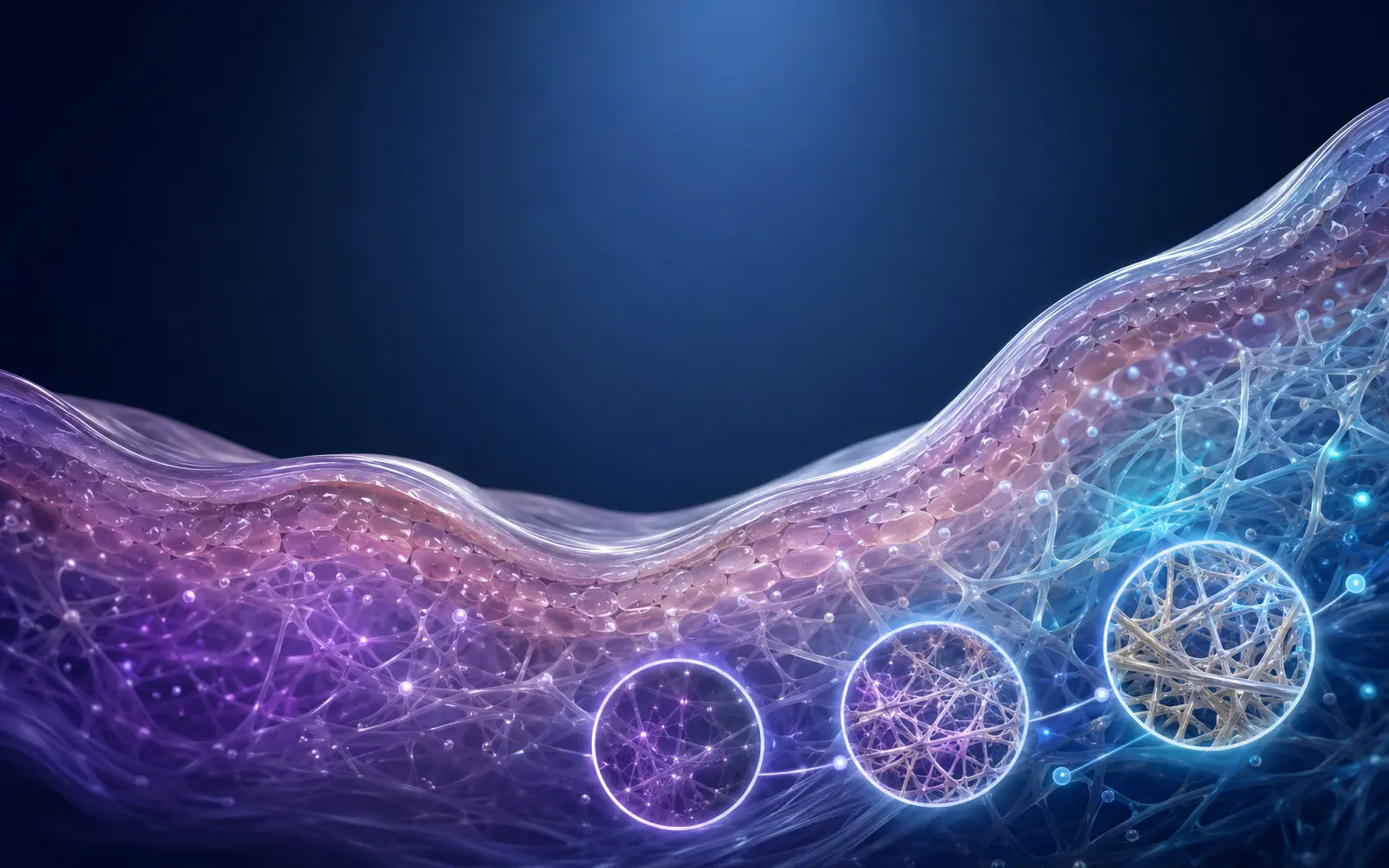 Scientific visualization of a collagen scaffold developing in gradual stages
