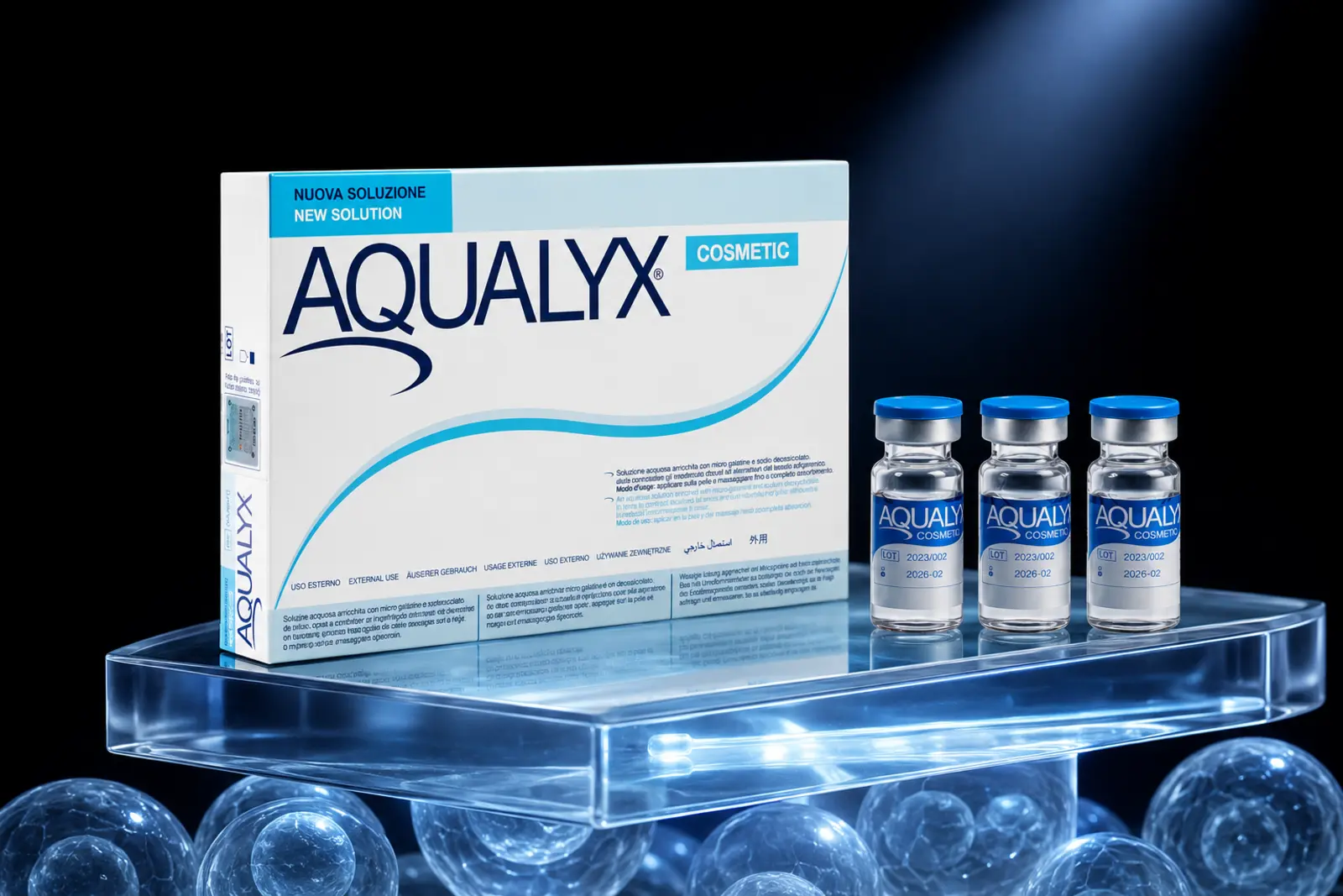 Aqualyx box and treatment vials product presentation